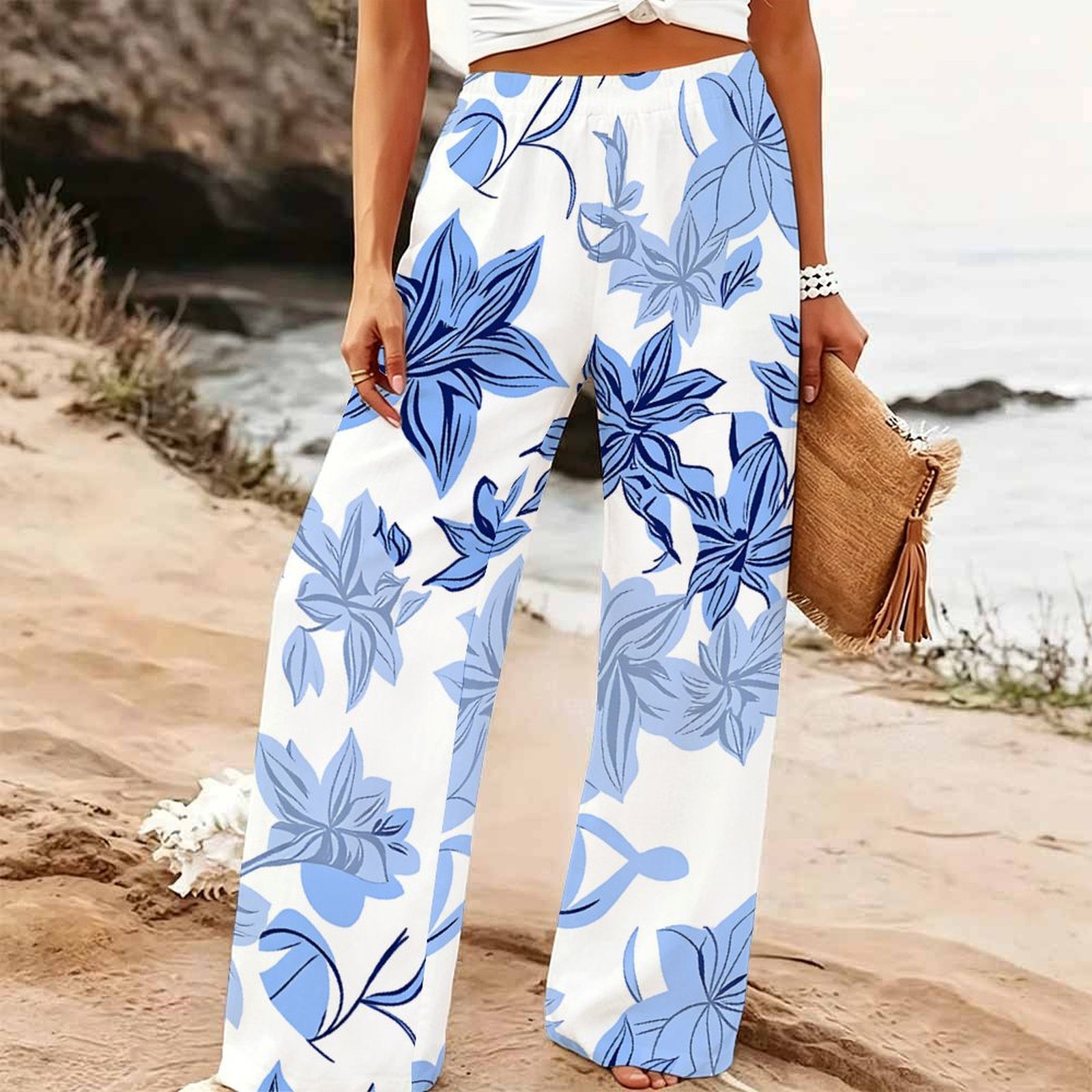 Palazzo Pant Wide - Kadın Yazlık Plaj Geniş Paça Pantolon