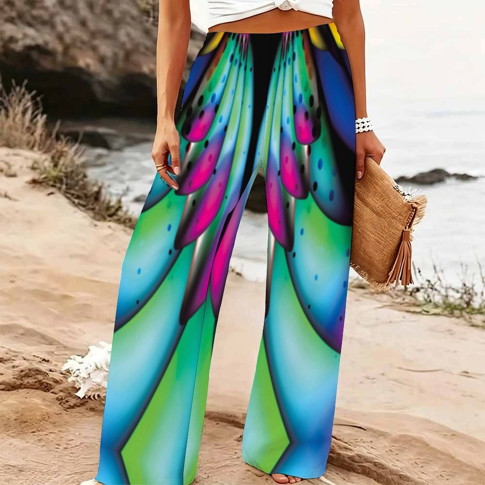 Palazzo Pant Wide - Kadın Yazlık Plaj Geniş Paça Pantolon