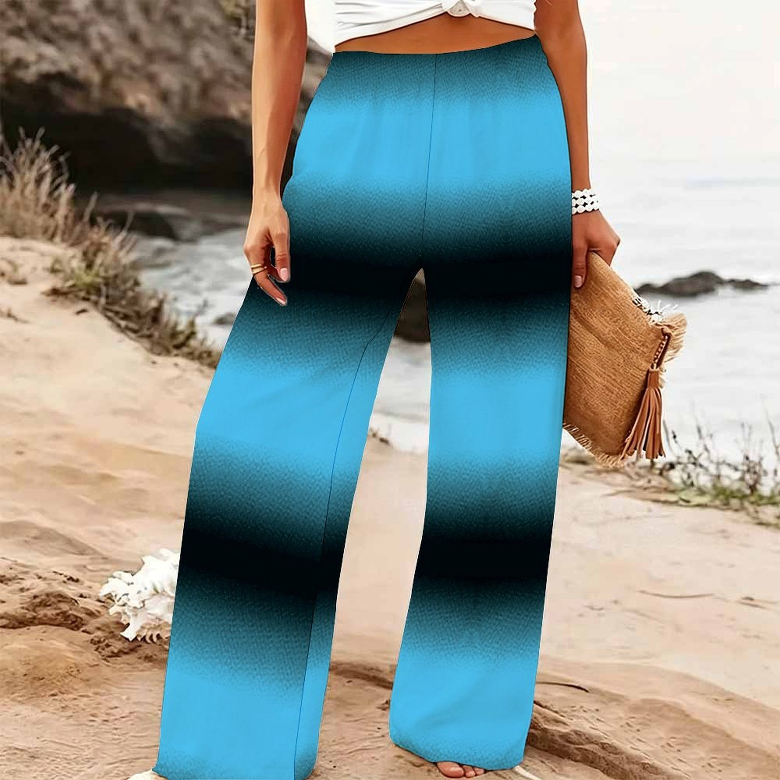 Palazzo Pant Wide - Kadın Yazlık Plaj Geniş Paça Pantolon