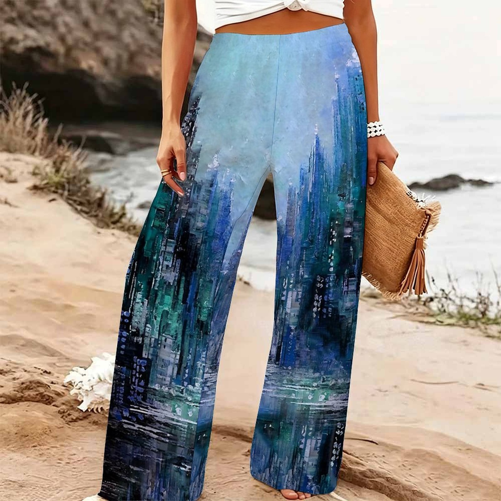 Palazzo Pant Wide - Kadın Yazlık Plaj Geniş Paça Pantolon