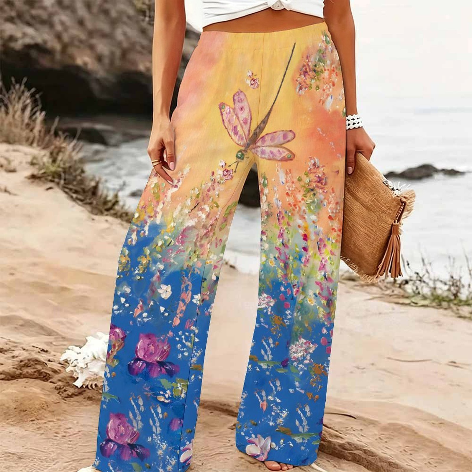 Palazzo Pant Wide - Kadın Yazlık Plaj Geniş Paça Pantolon