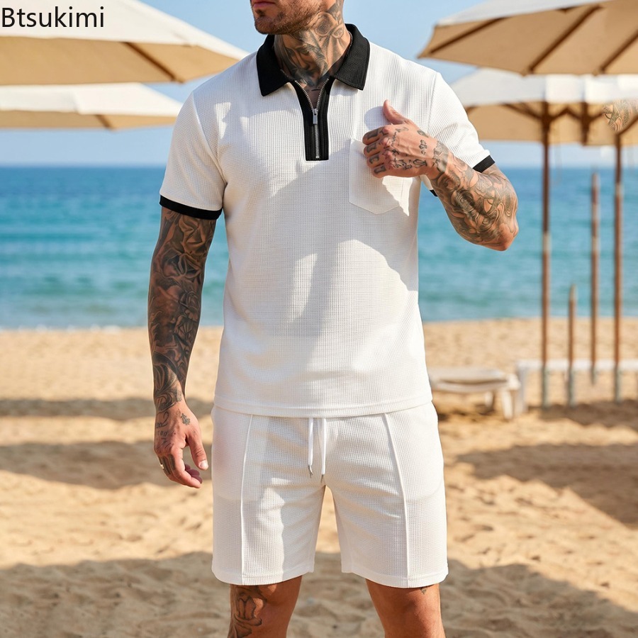 Summer Clothing For A Beach - Erkek Waffle Yaka Polo Kısa Kollu