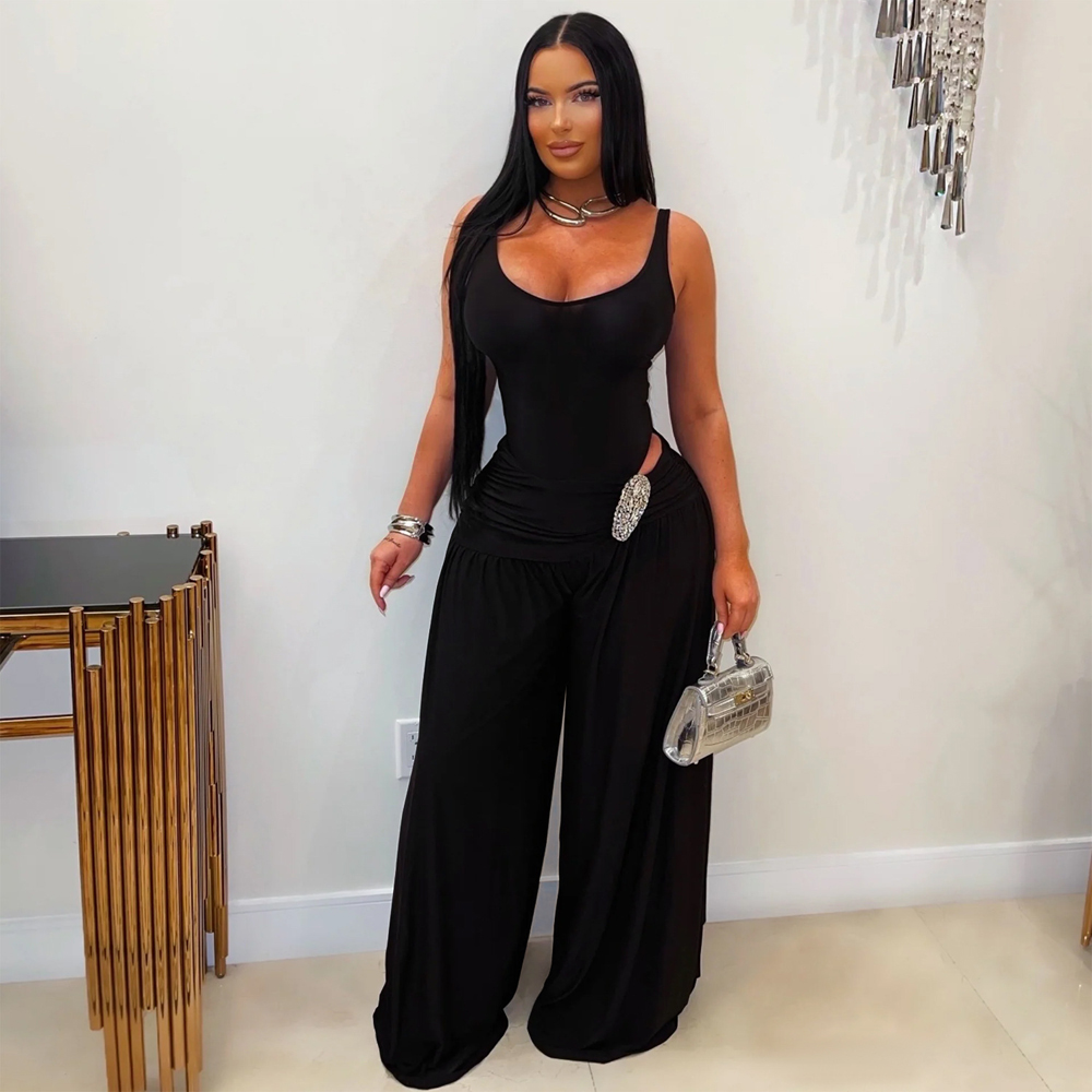 Palazzo Pant Wide - Düz Renk 2 Parça Kadın Takımı