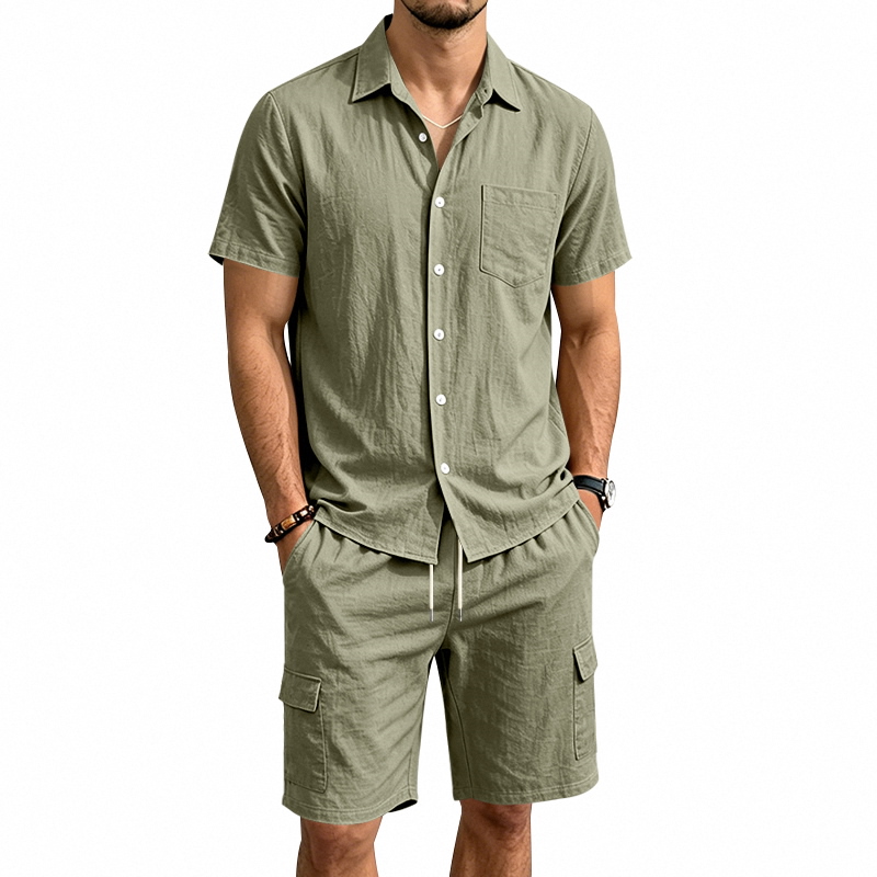 Summer Clothing Men Linen - Erkekler Yazlık Amerikan Keten İki Parçalı