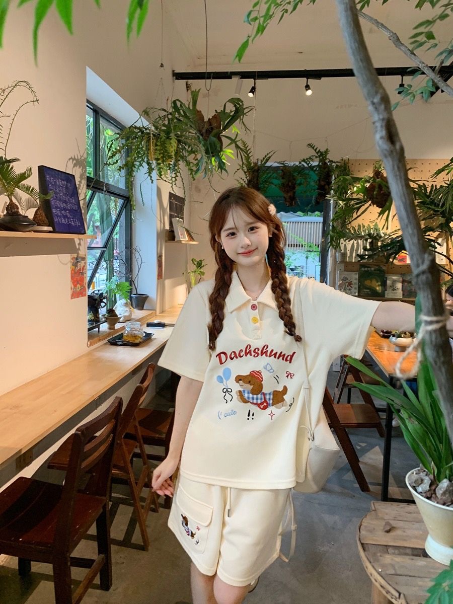 Kawaii Nakış Köpek Japonya Tar - Japan Summer Clothing Women incelemesi ve fiyatı